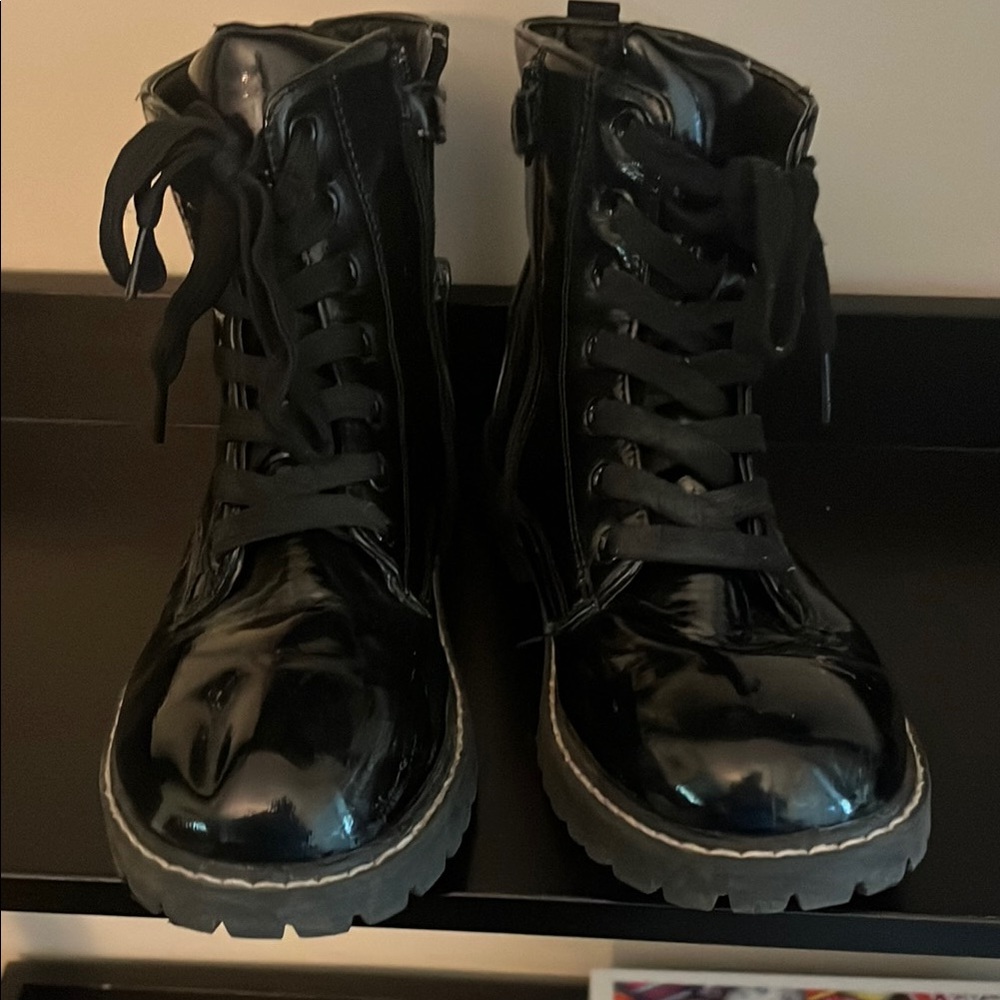 Black Lace-Up Combat Boots Kids
